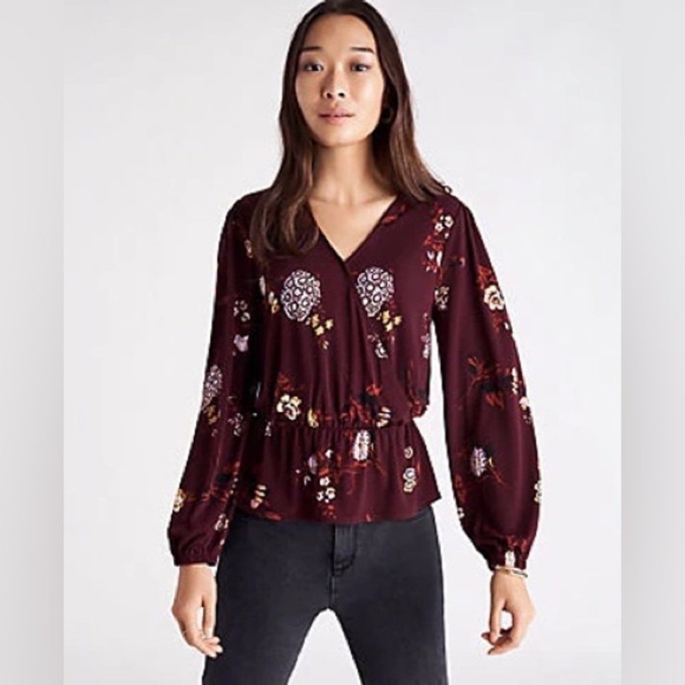 Ann Taylor floral inched waist wrap top